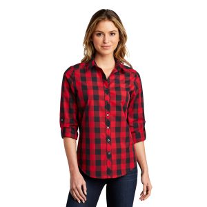 Port Authority Ladies Everyday Plaid Shirt Rich Red