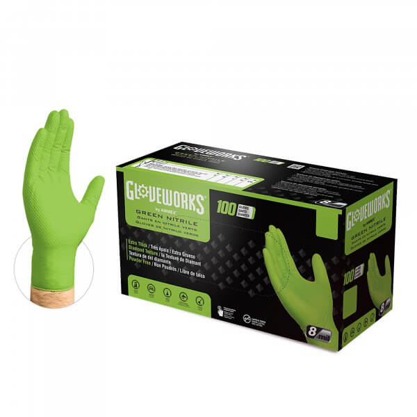 Heavy Duty Green Nitrile Gloves- 8 Mil
