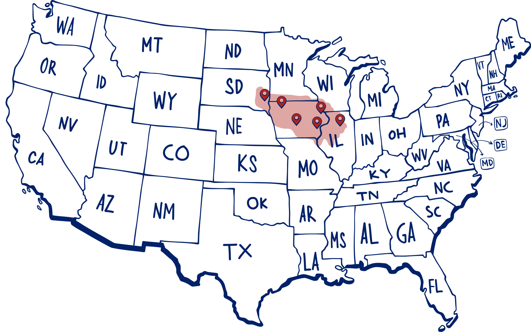 Service locations for Phelps rental programs.
